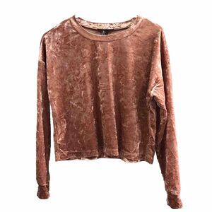 Forever 21 Crop Top Women's Size Small Dust Pink Velour Long Sleeve Shirt
